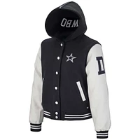 Women's The Wild Collective Navy Dallas Cowboys Sailor Cropped Button-Up Varsity Jacket