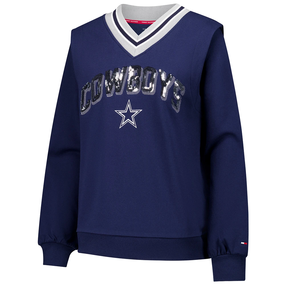 Women's Tommy Hilfiger Navy Dallas Cowboys Alice V-Neck Pullover Sweatshirt