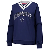 Women's Tommy Hilfiger Navy Dallas Cowboys Alice V-Neck Pullover Sweatshirt