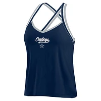 Women's WEAR by Erin Andrews Navy Dallas Cowboys Cross Strap Tri-Blend Tank Top