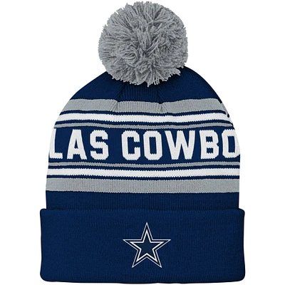 Bonnet en tricot à revers jacquard pour jeunes Dallas Cowboys avec pompon