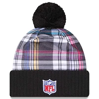 Youth New Era Black Dallas Cowboys 2024 NFL Crucial Catch Plaid Cuffed Pom Knit Hat