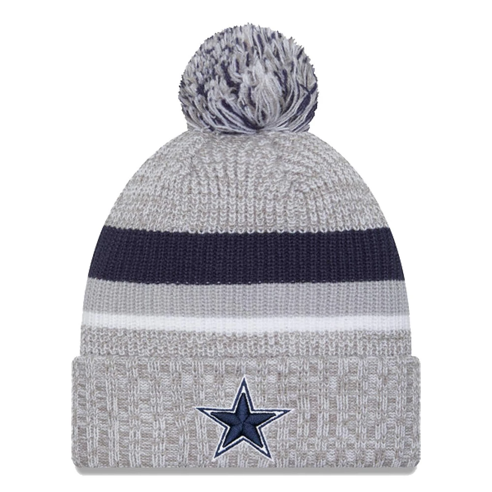 Youth New Era  Heather Gray Dallas Cowboys Cuffed Knit Hat with Pom