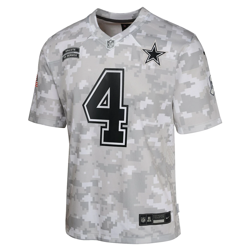 Youth Nike Dak Prescott Arctic Camo Dallas Cowboys 2024 Salute to Service Game Jersey
