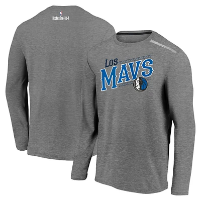 Fanatics Heather Charcoal Dallas Mavericks 2021 Noches Éne-Bé-A T-shirt à manches longues de tir authentique pour hommes