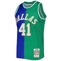 Men's Mitchell & Ness Dirk Nowitzki Blue/Green Dallas Mavericks Hardwood Classics 1998/2019 Split Swingman Jersey