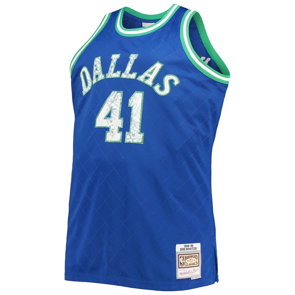 Men's Mitchell & Ness Dirk Nowitzki Blue Dallas Mavericks Big Tall 1998/99 NBA 75th Anniversary Diamond Swingman Jersey