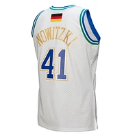 Men's Mitchell & Ness Dirk Nowitzki White Dallas Mavericks 1998/2019 Hardwood Classics German Flag Swingman Jersey