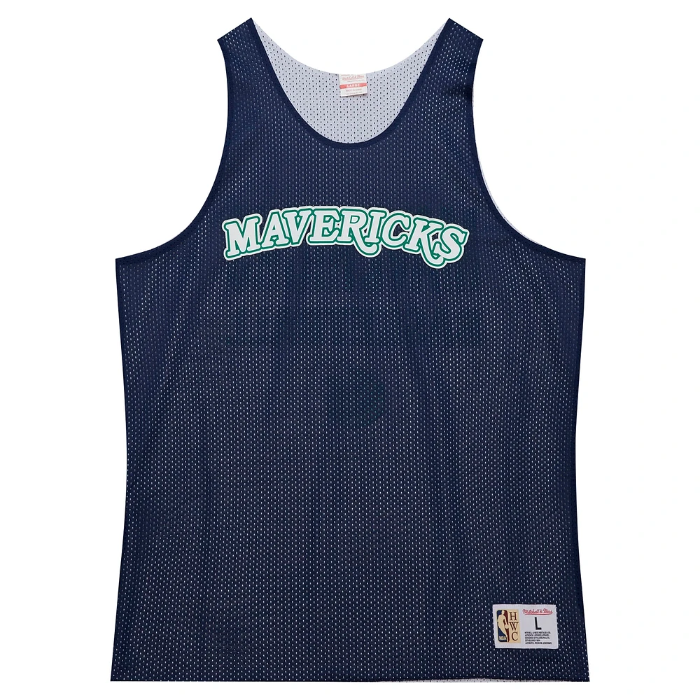 Men's Mitchell & Ness Navy/White Dallas Mavericks Hardwood Classics Reversible Mesh Practice Jersey