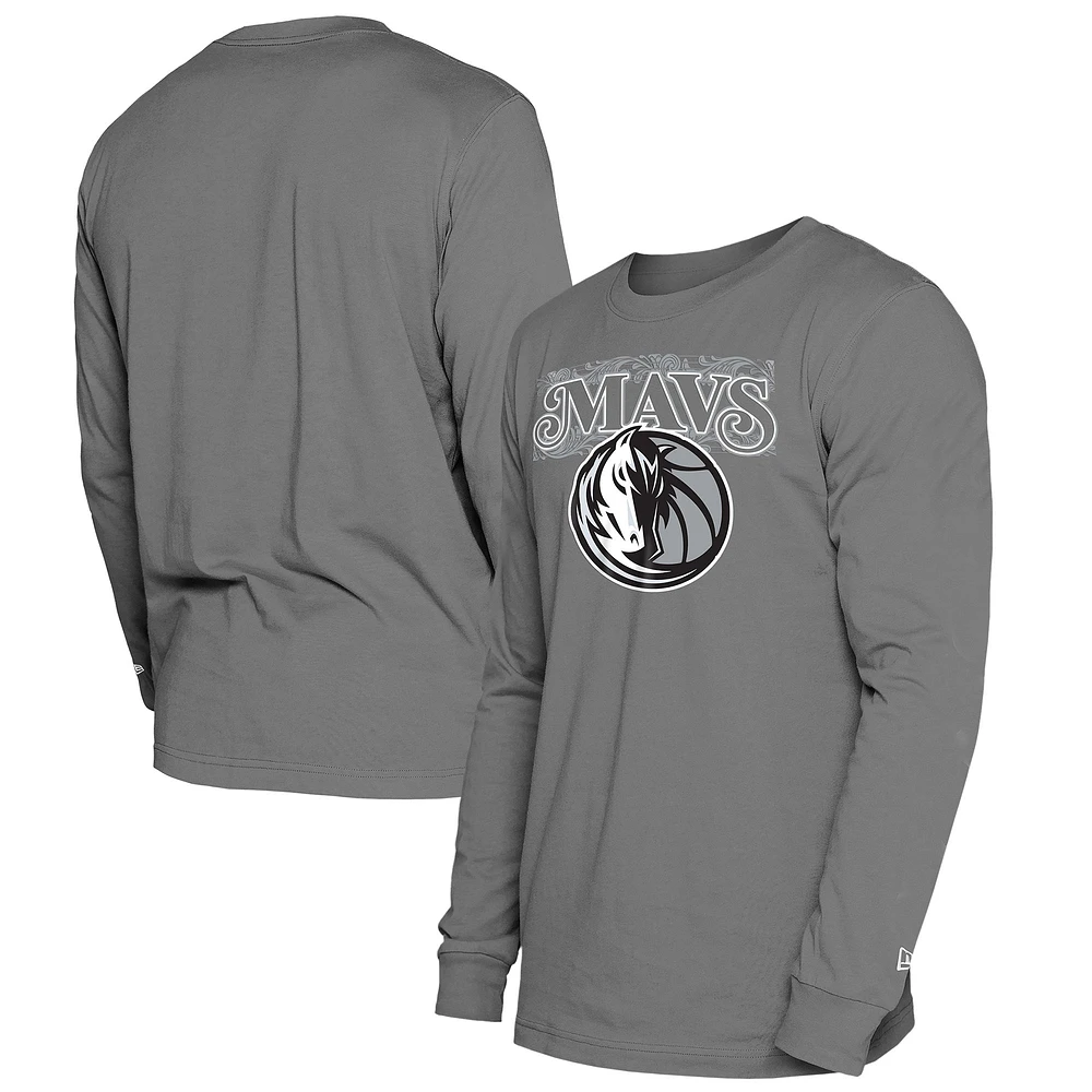 T-shirt à manches longues Dallas Mavericks City Edition 2024/25 gris New Era pour homme