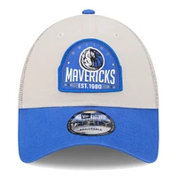 Men's New Era Khaki/Blue Dallas Mavericks Throwback Patch Trucker 9FORTY Adjustable Hat