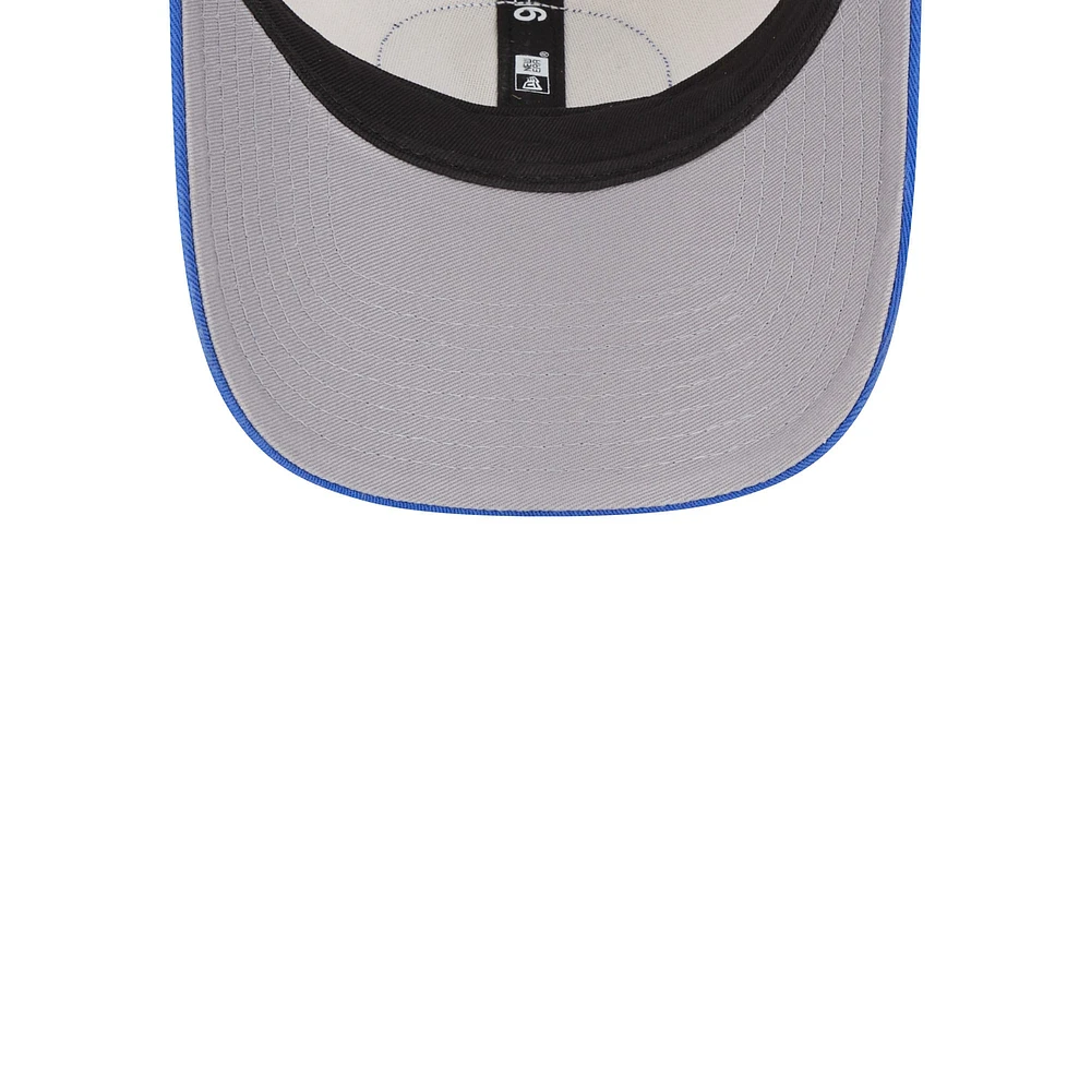 Men's New Era Khaki/Blue Dallas Mavericks Throwback Patch Trucker 9FORTY Adjustable Hat