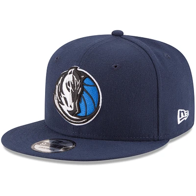 Casquette Snapback 9FIFTY couleur officielle de l'équipe Dallas Mavericks New Era pour hommes, bleu marine