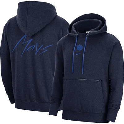 Chandail à capuchon enfiler Nike Dallas Mavericks Courtside Versus Flight pour homme - Bleu marine chiné