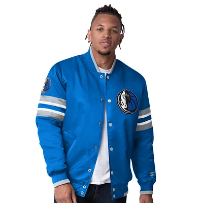 Veste en satin bleu Starter pour homme Dallas Mavericks Scout Varsity avec boutons-pression