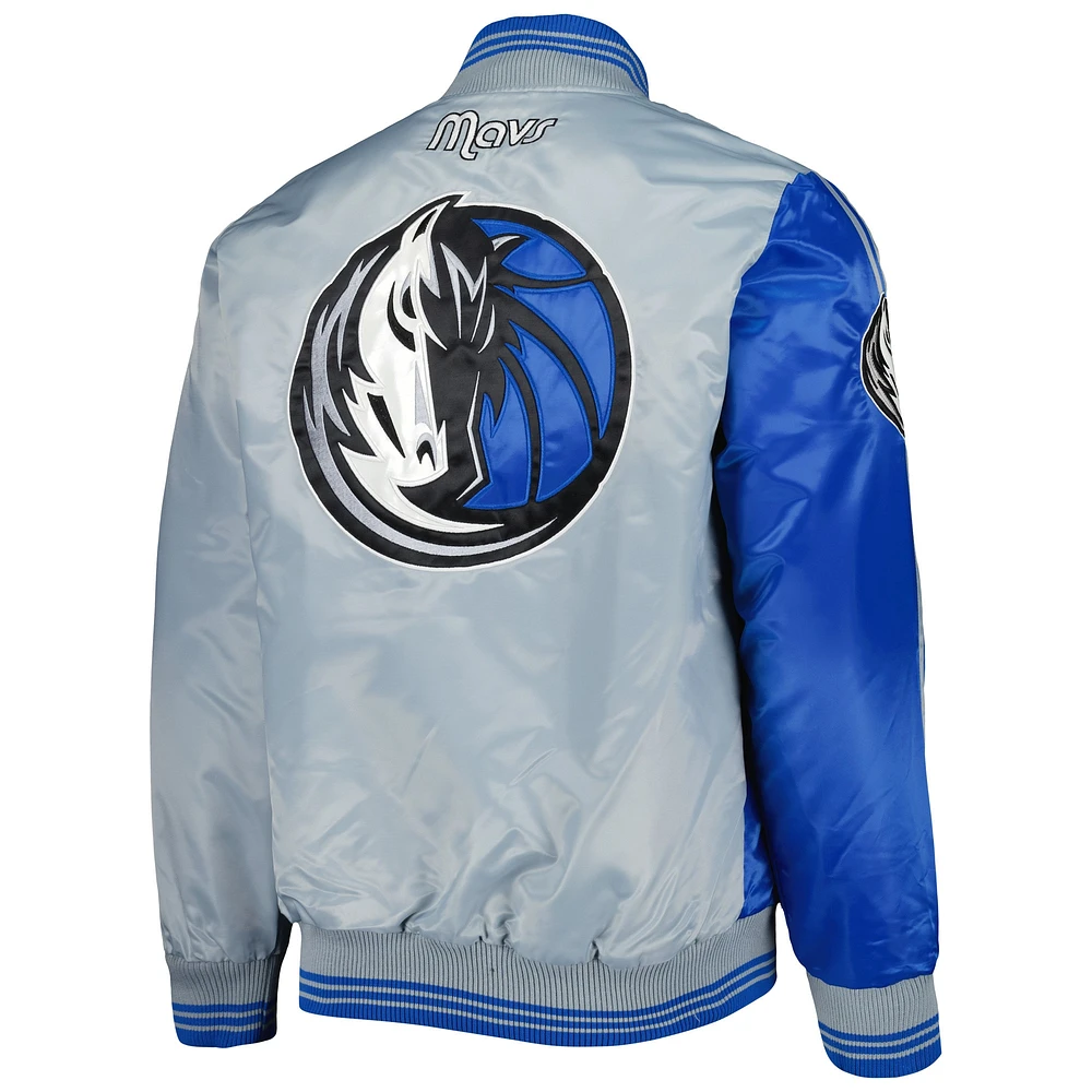 Veste Starter Royal/Gris Dallas Mavericks Fast Break Satin Full-Snap pour homme