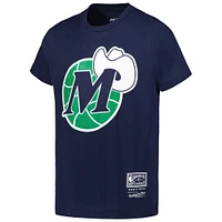 Youth Mitchell & Ness Navy Dallas Mavericks Hardwood Classics Retro Logo T-Shirt