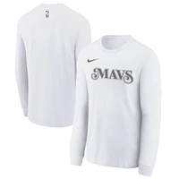 Youth Nike  White Dallas Mavericks 2024/25 City Edition Wordmark Performance Long Sleeve T-Shirt