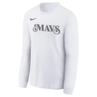 Youth Nike  White Dallas Mavericks 2024/25 City Edition Wordmark Performance Long Sleeve T-Shirt