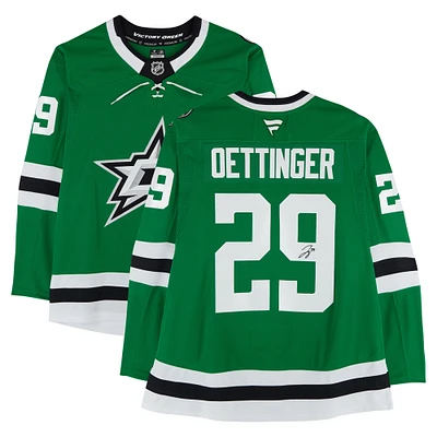 Maillot premium dédicacé par Kelly Green Fanatics des Dallas Stars par Jake Oettinger