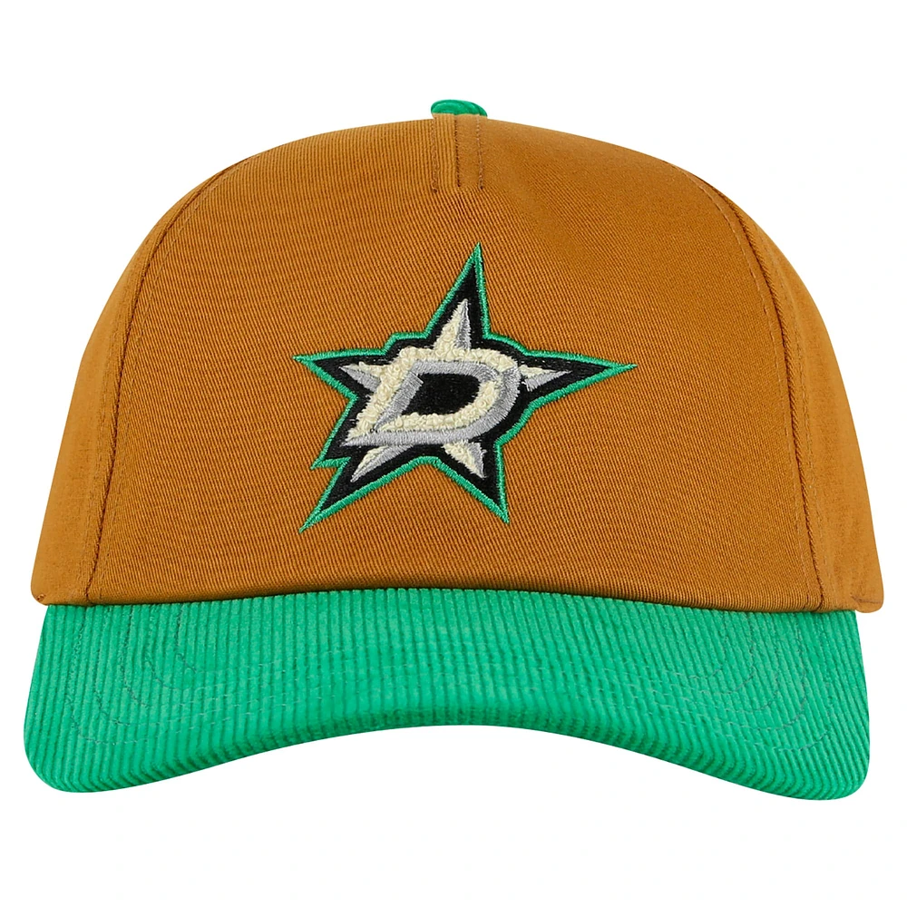 Casquette ajustable Burnett pour homme, couleur brun clair/vert Kelly, des Dallas Stars