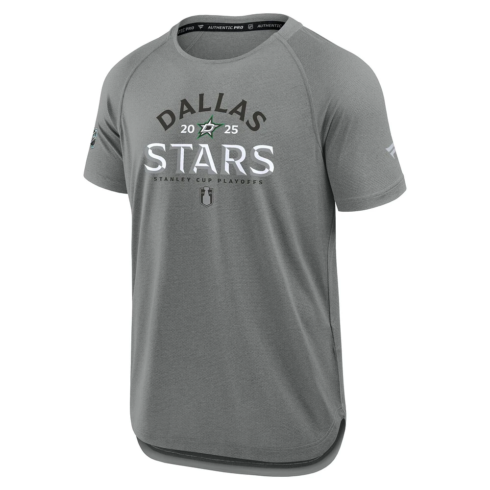 Men's Fanatics Heather Gray Dallas Stars 2025 Stanley Cup Playoffs Authentic Pro Rink Performance T-Shirt