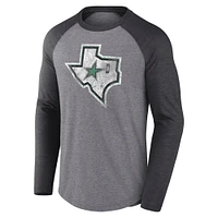 Men's Fanatics Heather Gray Dallas Stars Reverse Retro Raglan Tri-Blend Long Sleeve T-Shirt