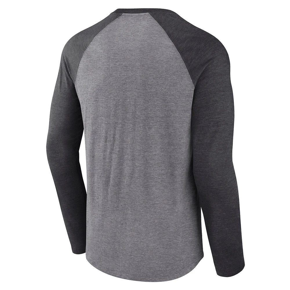 Men's Fanatics Heather Gray Dallas Stars Reverse Retro Raglan Tri-Blend Long Sleeve T-Shirt