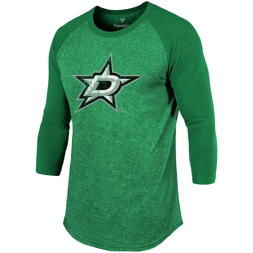 T-shirt à manches 3/4 raglan tri-blend Tyler Seguin Kelly Green Dallas Stars pour homme