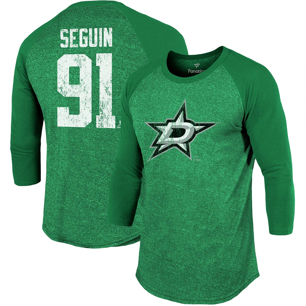 T-shirt à manches 3/4 raglan tri-blend Tyler Seguin Kelly Green Dallas Stars pour homme