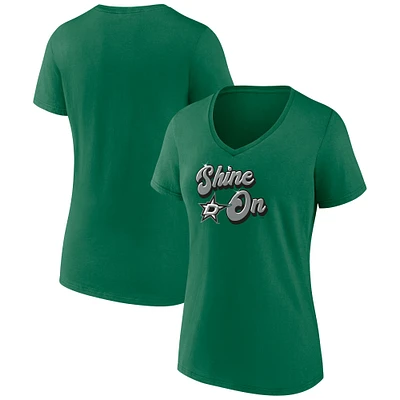 T-shirt à col en V emblématique des Dallas Stars de Kelly Green Fanatics pour femmes