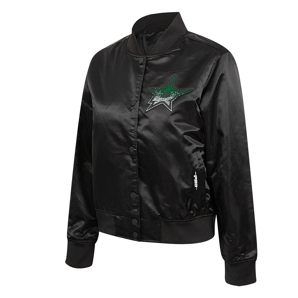 Women's Pro Standard  Black Dallas Stars Rhinestone Jewels Satin Full-Snap Jacket