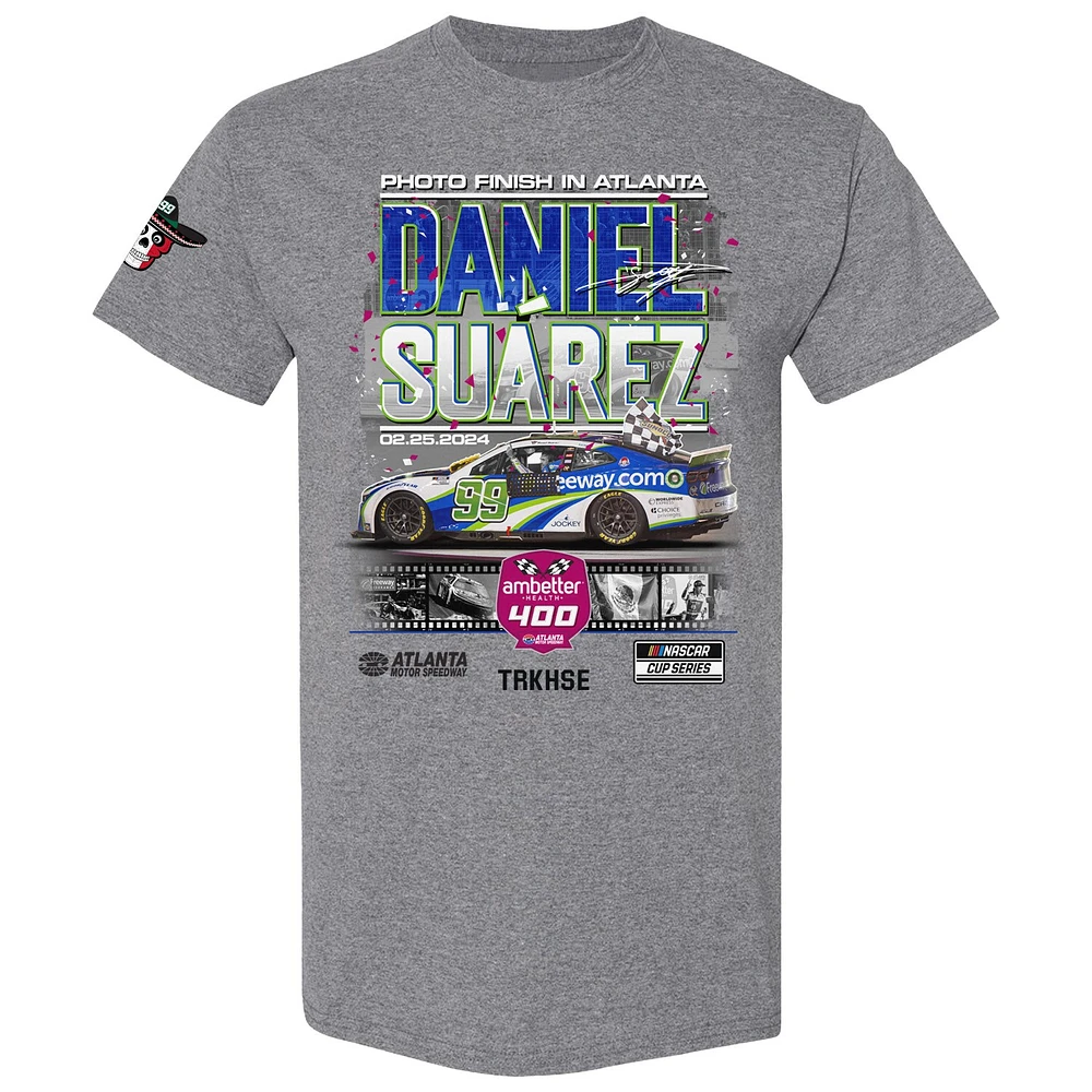 Men's Checkered Flag Sports Heather Charcoal Daniel Suarez 2024 Ambetter Health 400 Race Win T-Shirt