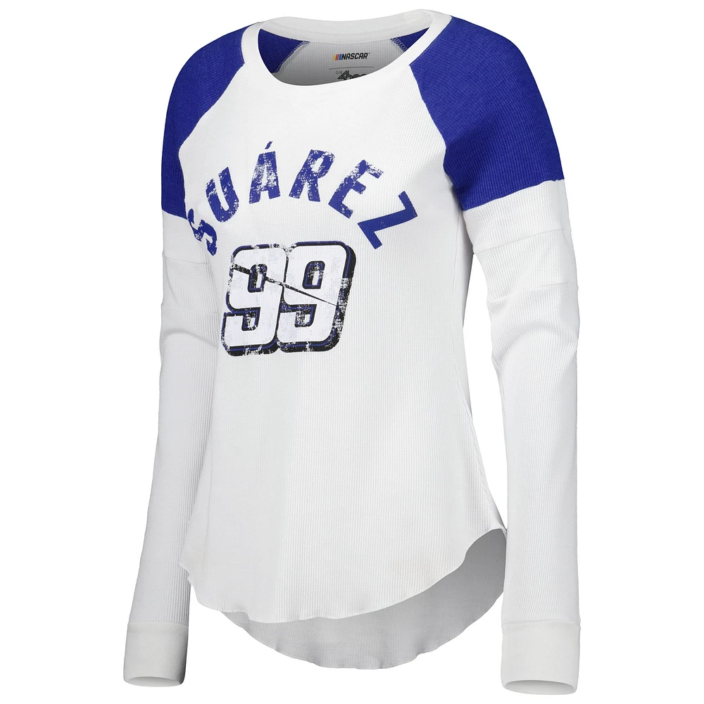 Women's G-III 4Her by Carl Banks White Daniel Suarez Action Tri-Blend Thermal Raglan Long Sleeve T-Shirt