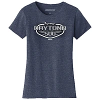 Women's Checkered Flag Sports Heather Navy Daytona International Speedway 2025 500 Graphic T-Shirt