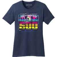 Women's Checkered Flag Sports Navy Daytona International Speedway 2025 500 Graphic T-Shirt
