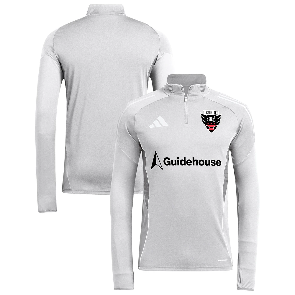 Haut d'entraînement à manches longues et fermeture éclair quart de tour adidas Silver D.C. United 2025 pour homme