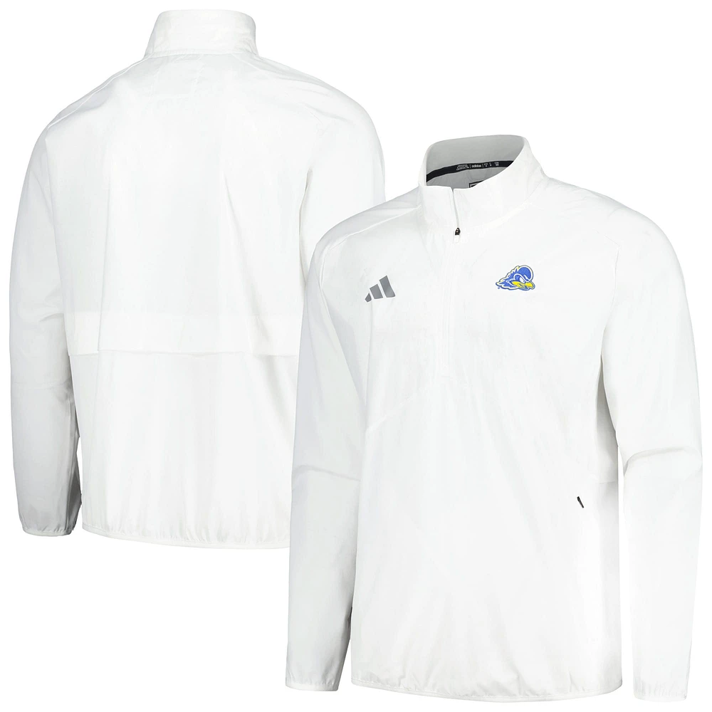 Men's adidas White Delaware Fightin' Blue Hens Sideline AEROREADY Raglan Quarter-Zip Jacket