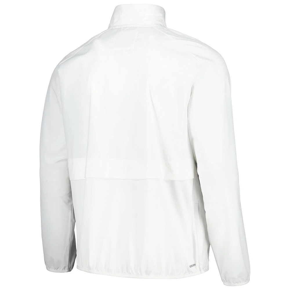 Men's adidas White Delaware Fightin' Blue Hens Sideline AEROREADY Raglan Quarter-Zip Jacket