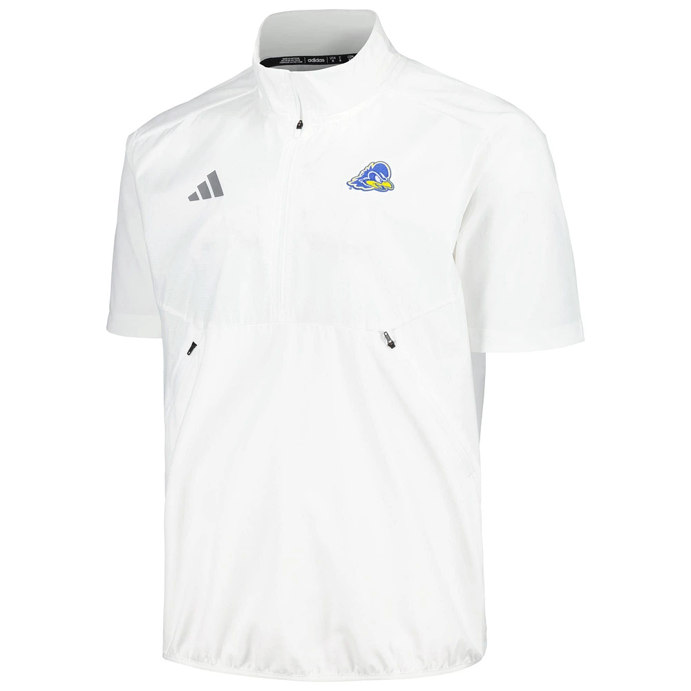 Men's adidas White Delaware Fightin' Blue Hens Sideline AEROREADY Raglan Short Sleeve Quarter-Zip Jacket