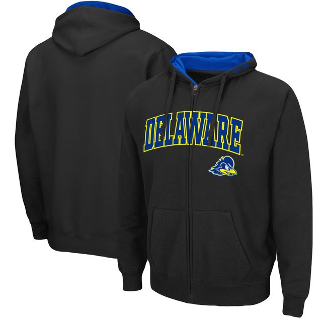 Sweat à capuche entièrement zippé Colosseum Black Delaware Fightin' Blue Hens Arch & Logo 3.0 pour homme