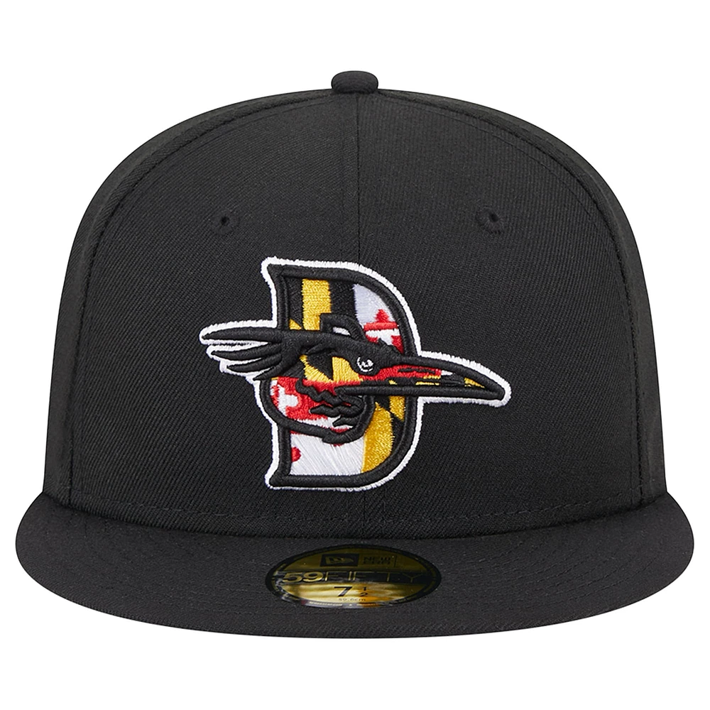Casquette ajustée New Era noire Delmarva Shorebirds pour homme Maryland 59FIFTY