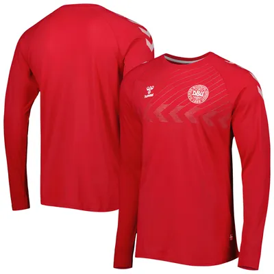 T-shirt à manches longues raglan de l'équipe nationale du Danemark rouge pour homme