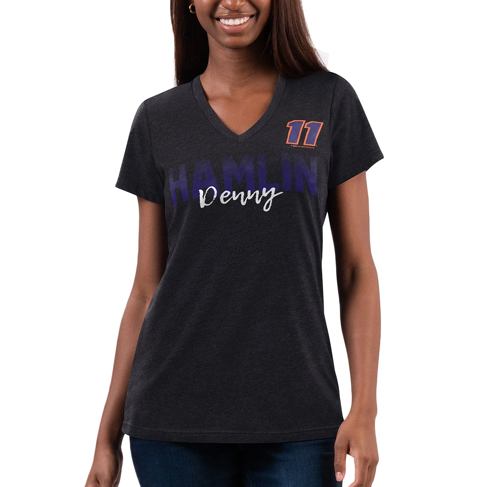 Women's G-III 4Her by Carl Banks Black Denny Hamlin Snap V-Neck T-Shirt