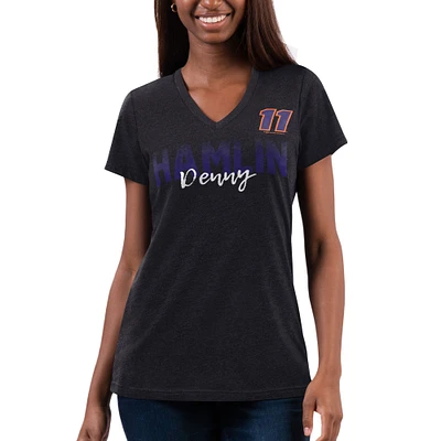 Women's G-III 4Her by Carl Banks Black Denny Hamlin Snap V-Neck T-Shirt