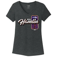 Women's Joe Gibbs Racing Team Collection Heather Black Denny Hamlin V-Neck T-Shirt