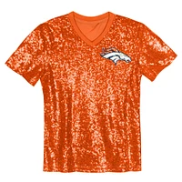 Girls Youth Orange Denver Broncos Wordmark Sequin V-Neck Top