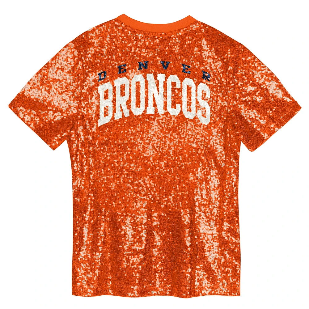 Girls Youth Orange Denver Broncos Wordmark Sequin V-Neck Top
