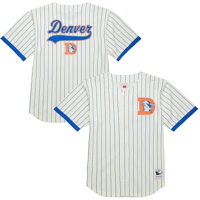 Men's Mitchell & Ness  Cream Denver Broncos Final Seconds Vintage Logo Mesh Button-Up Shirt