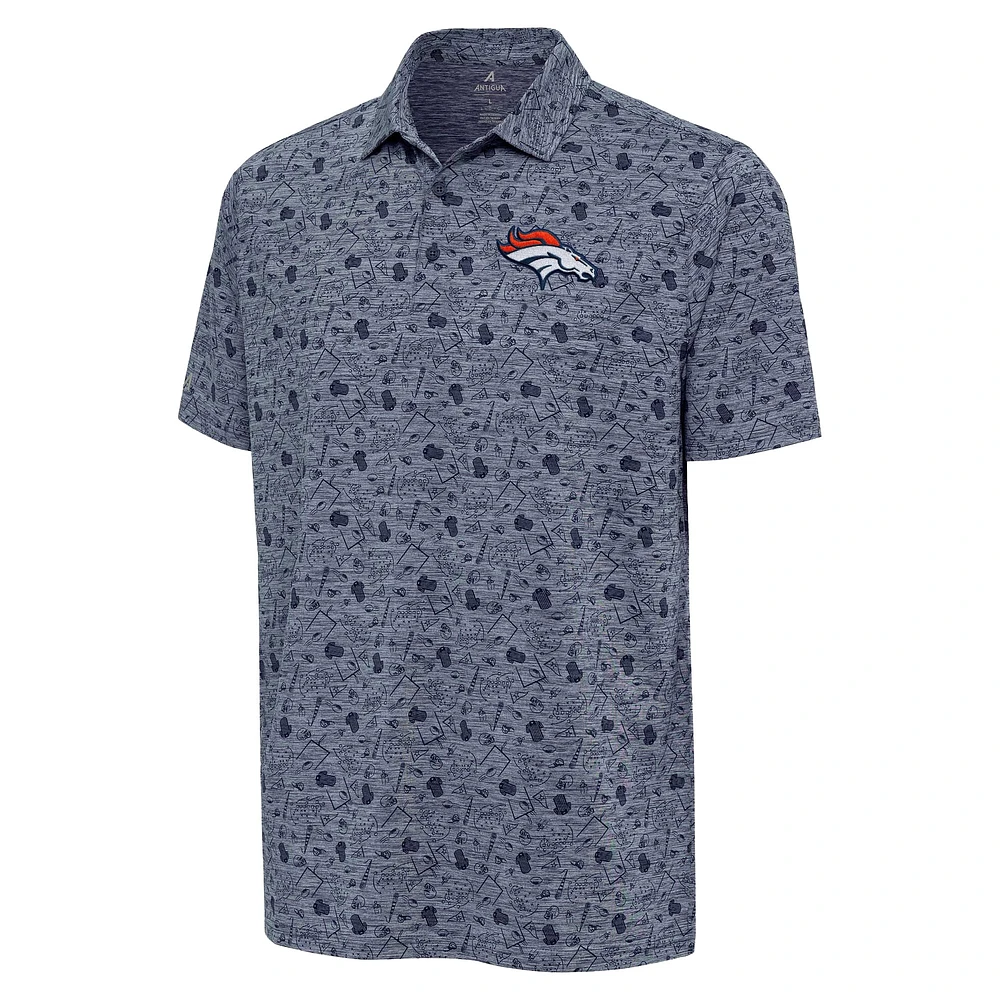 Men's Antigua Heather Navy Denver Broncos Relentless Polo